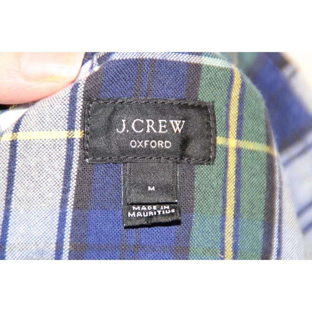 J.CREW MEN'S OXFORD SPORT SHIRT BLUE GREEN WHITE YELLOW CHECK PLAID COTTON SZ M